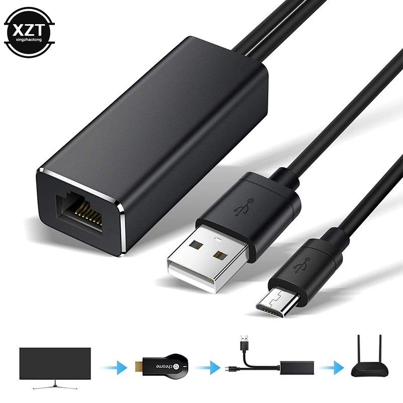 Сетевая Ethernet-карта USB Lan адаптер питания Micro к RJ45 100 Мбит/с для Fire TV Stick Chromecast Ultra Audio