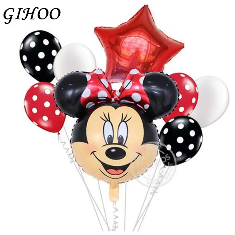 Minnie 8 шт. 18 дюймов Минни Микки Маус голова С Днем Рождения Фольга шар украшения мультфильм вечерние принадлежности 2,8 г волна точка латексный шар - Цвет: Minnie