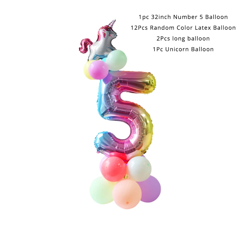 number balloon set 5 WEIGAO Единорог попкорн коробка Радуга мультфильм животных конфеты коробка попкорн мешок день рождения украшения Дети кекс топперы поставки - Цвет: number balloon set 5