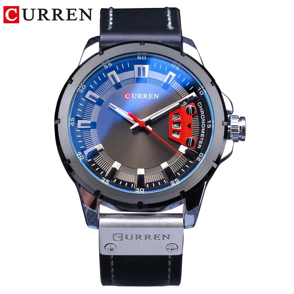 CURREN 2018 военные модные синие стеклянные светящиеся стрелки календарь дисплей