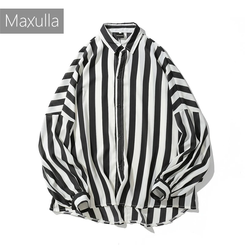 Maxulla Мужская рубашка с длинным рукавом базовая модель в стиле хип хоп полоску