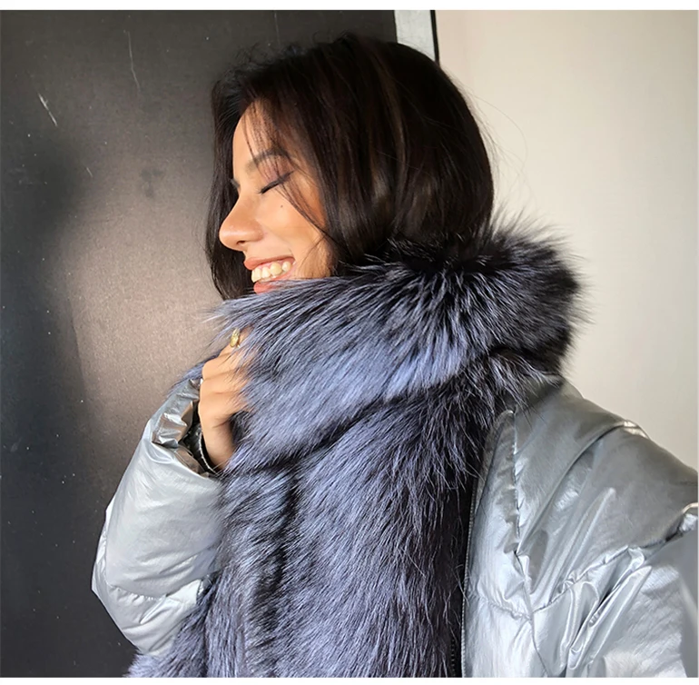 2019 натуральный Лисий мех воротник зимняя куртка для женщин пальто Свободное