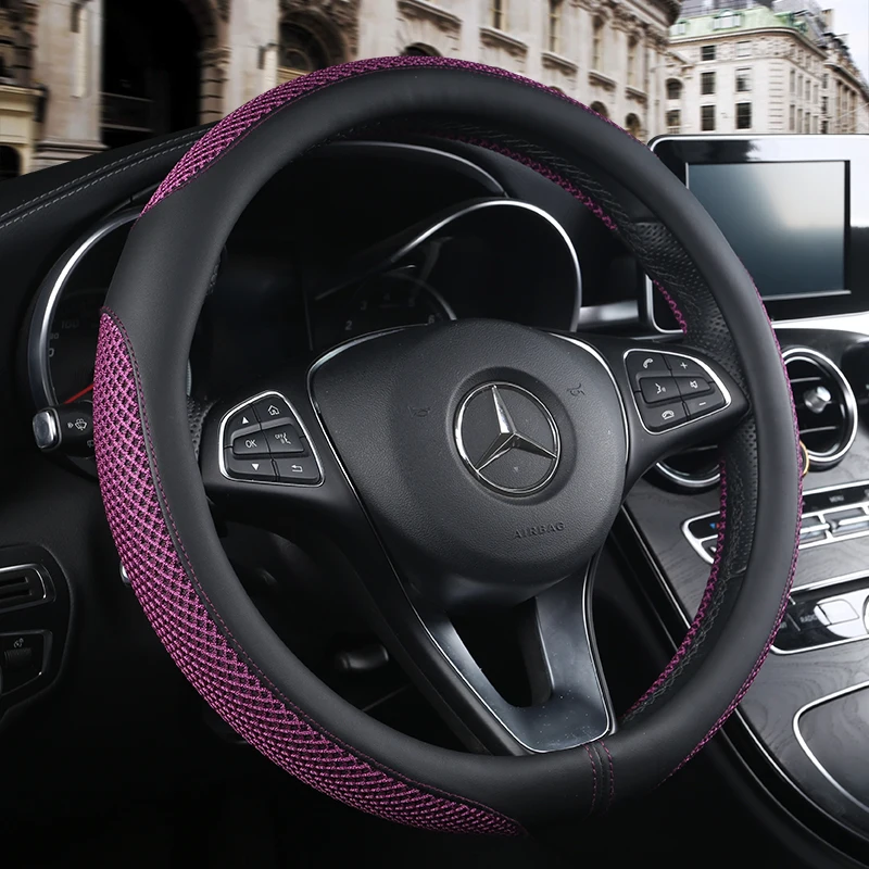 

37-38CM New Car Steering Wheel Cover Artificial Leather Steering-Wheel Covers Breathable Fabric Braid Auto Accessories Universal