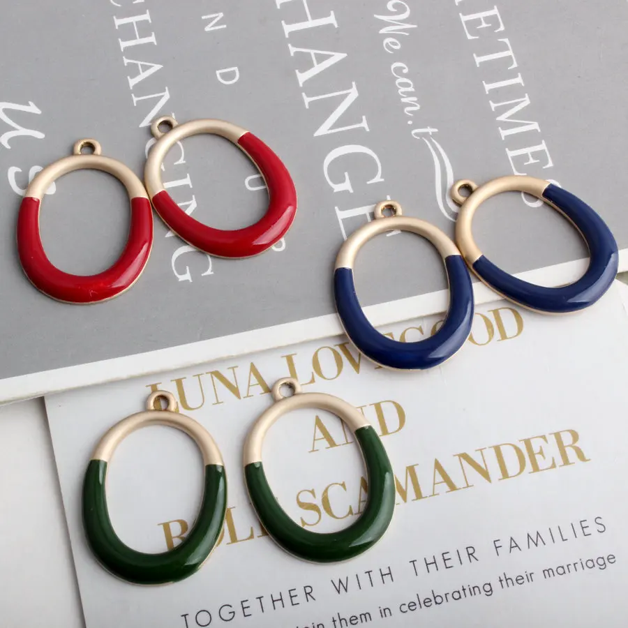 

New 10Pcs/Lot Half Gold Color Tone Oval Dangle Elegant Circle Enamel Charms DIY Accessories For Necklace Earrings Jewelry Making
