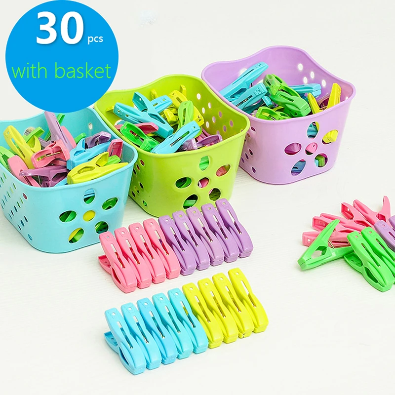 30pcs Multi-function Plastic Hanger Racks Clips And Storage Basket Clothes Clip With Underwear Socks Peg | Дом и сад