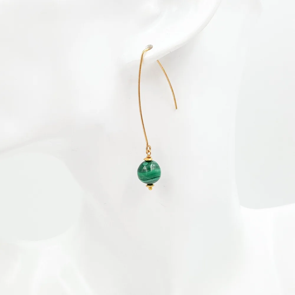 Lii Ji натуральный Малахит 10 мм 925 Висячие серьги из серебра пробы|drop earrings|earrings