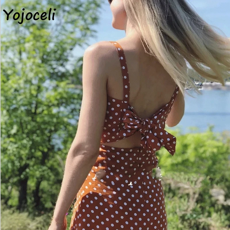 Yojoceli милое платье в горошек с бантом женское облегающее сарафан богемное пляжное