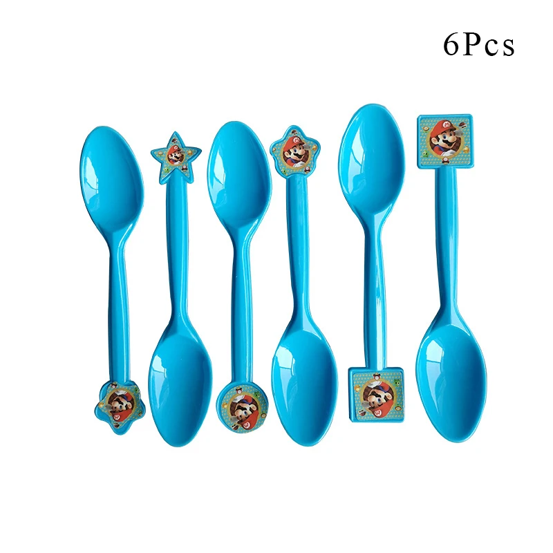 Spoon x 6 Супер Марио тема Декоративная скатерть для вечеринки бумажные чашки тарелки шляпы Марио Bros шары для детей Дети День рождения принадлежности - Цвет: Spoon x 6