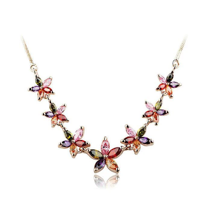 

Multi Color Beauty Flower Crystal Cubic Zirconia 925 Sterling Silver Color Cute Jewelry Women Girls Pendant Necklace HERN0091