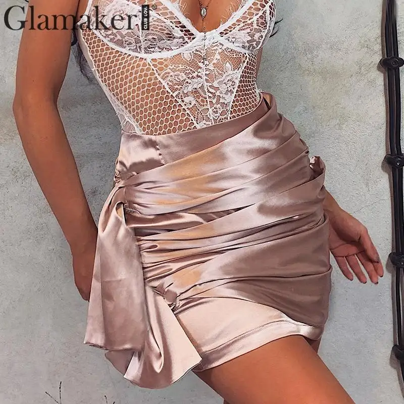 Glamaker/атласная плиссированная Осенняя облегающая юбка с высокой талией, Женская винтажная повседневная сексуальная юбка, суженная книзу Женская драпированная короткая Зимняя юбка