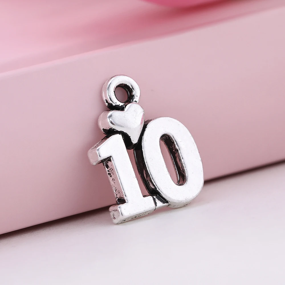 Оптовая продажа 5 шт./лот кулон с цифрой 10 и сердцем для изготовления ювелирных