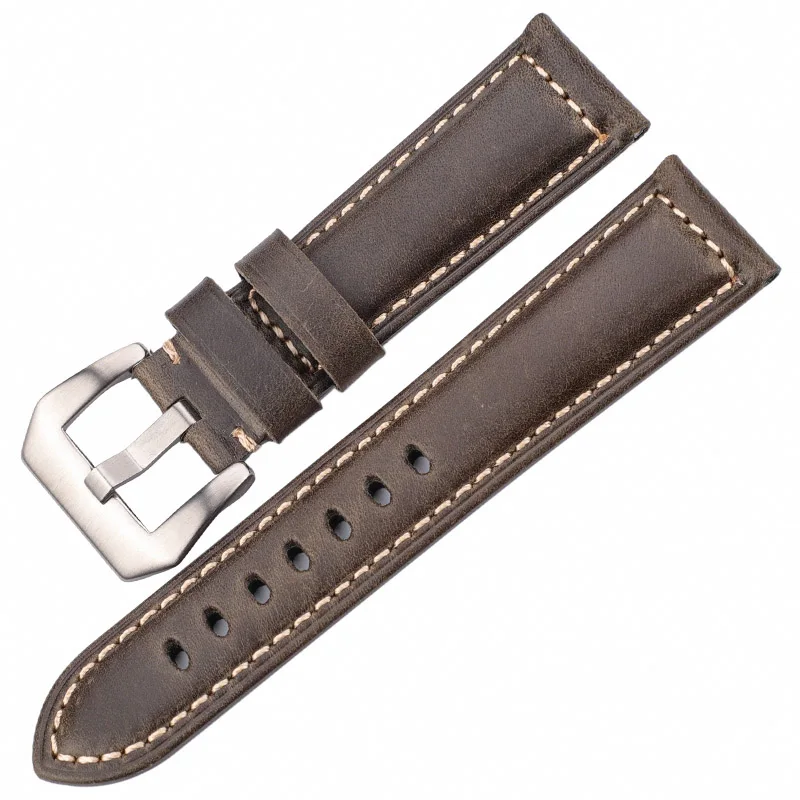Green Silver Buckle Ремешки для наручных часов из натуральной кожи, аксессуары для часов для женщин и мужчин, синий, желтый, красный, коричневый, Воловья кожа, ремешок для часов 20, 22, 24, 26 мм, браслет - Цвет ремешка: Green Silver Buckle