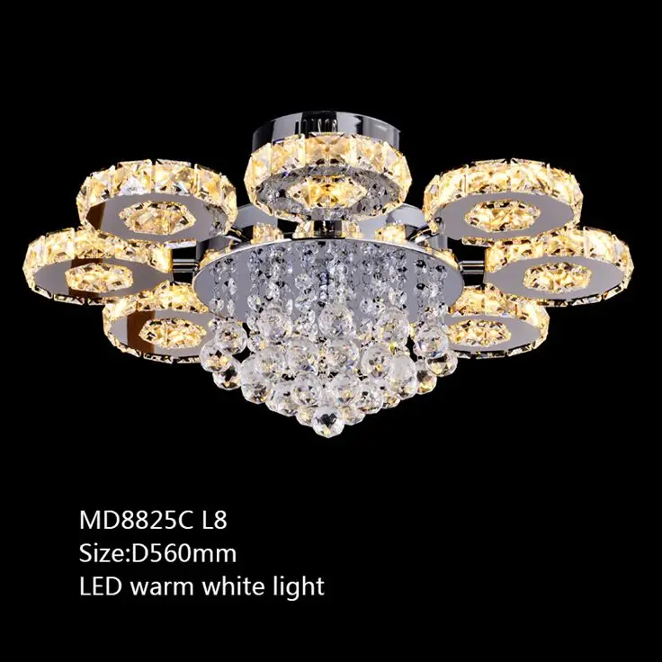 D560mm L8 Warm White Светодиодный потолочный светильник с кристаллами, Круглый круглый светильник для дома, декоративный светильник для ресторана, торгового центра, люстры - Цвет корпуса: D560mm L8 Warm White