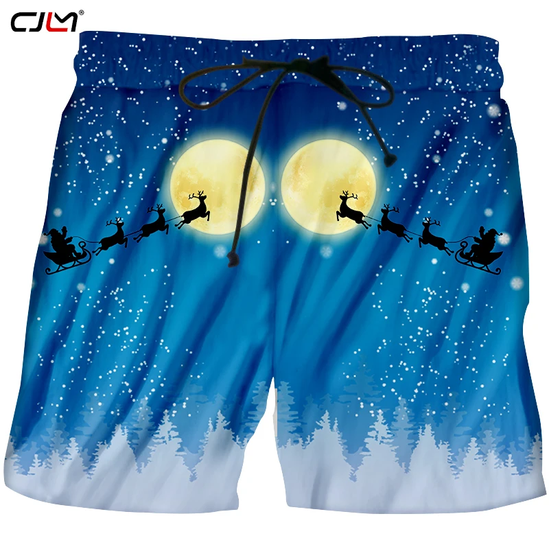 

CJLM Christmas Theme 3D Printed Moon Background Santa Claus And Elk Fashion Leisure Men's Shorts 6XL