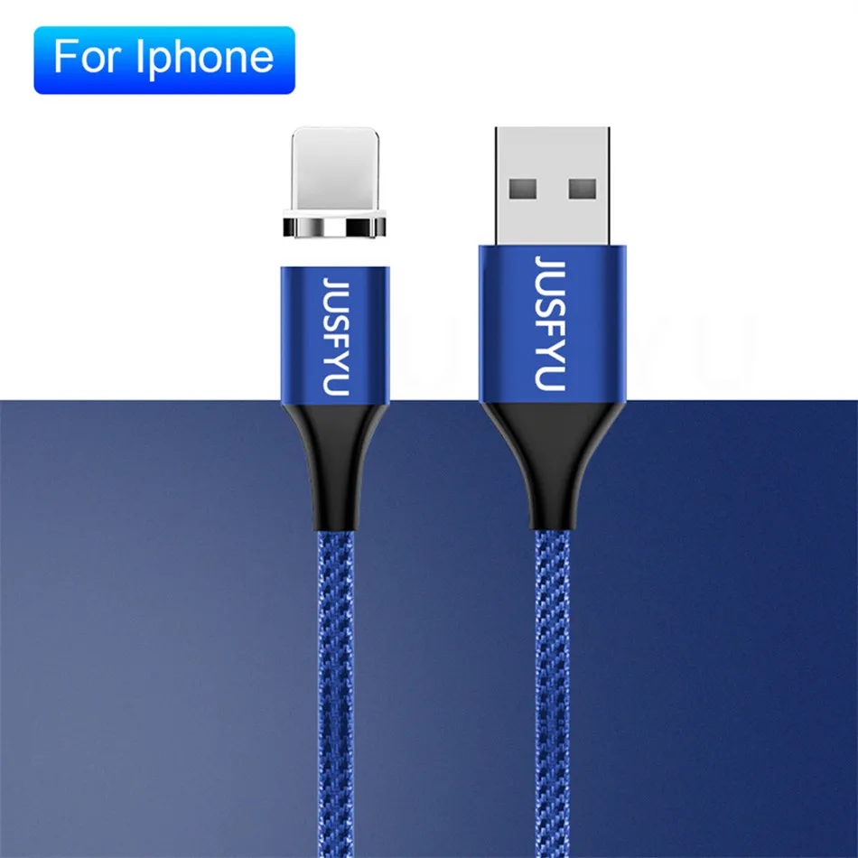 For iPhone Blue JUSFYU Магнитный Usb кабель для зарядки Micro Usb type C магнит быстрое зарядное устройство провод шнур 3a для iphone samsung Redmi Note 7 8 данных USB - Цвет: For iPhone Blue