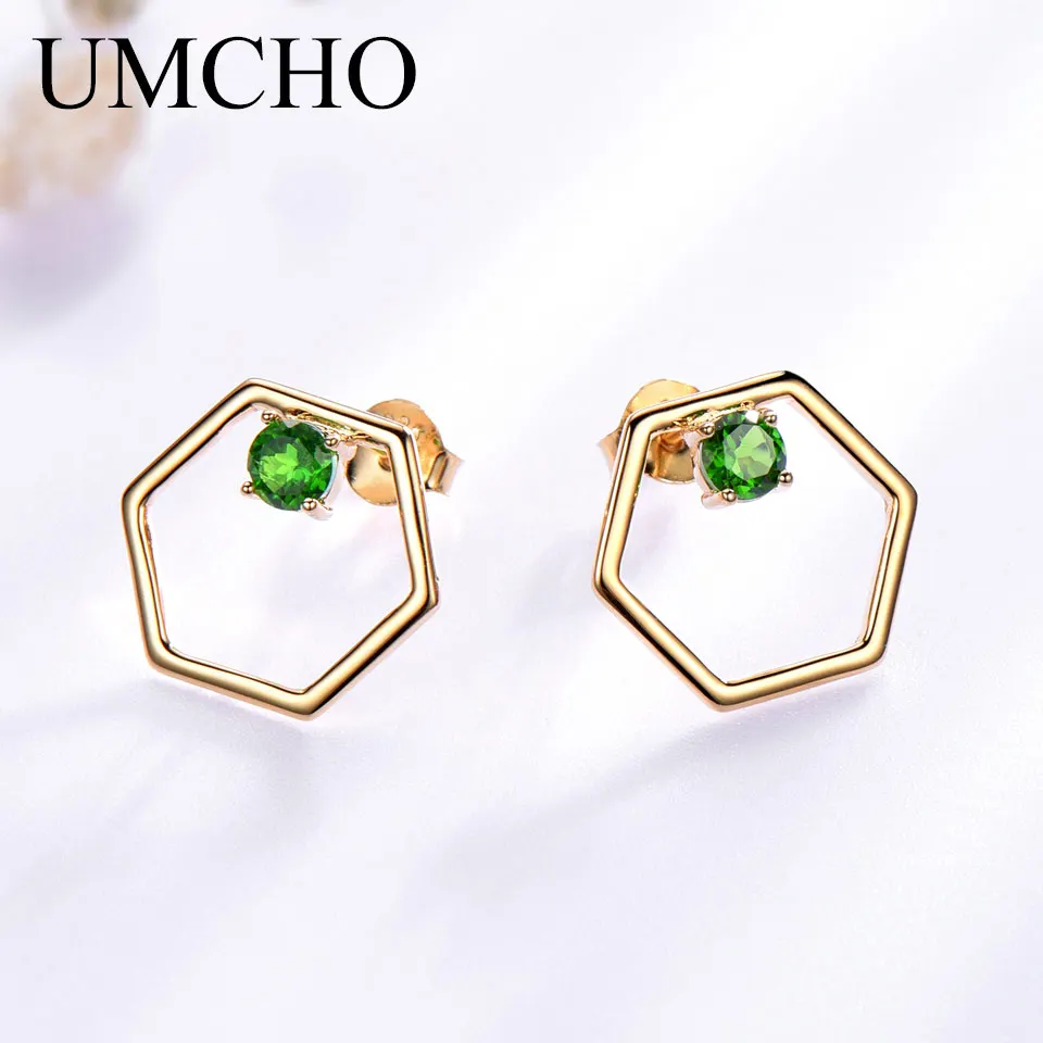

UMCHO Natural Diopside Gemstone Stud Earrings 925 Sterling Silver Jewelry Designer Green Gems Earrings For Girl Fine Jewelry New