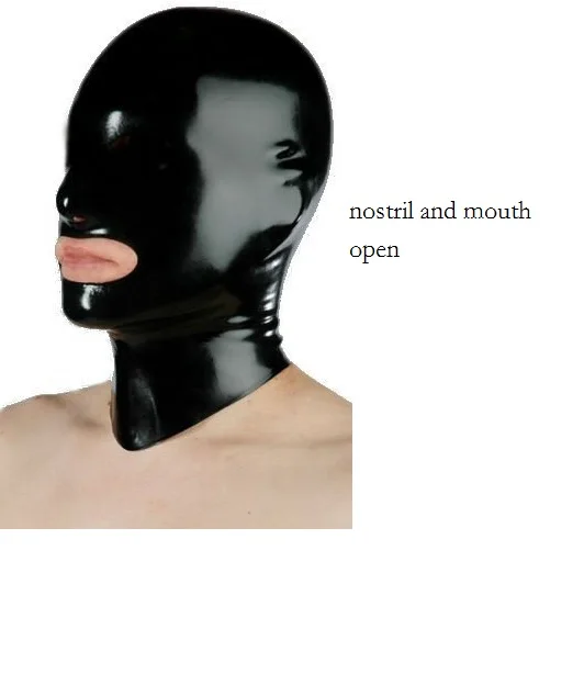 black mouth nostril Латексные костюмы капюшон Маска Косплей Маска красный и черный цвет без задней молнии гибкий - Цвет: black mouth nostril
