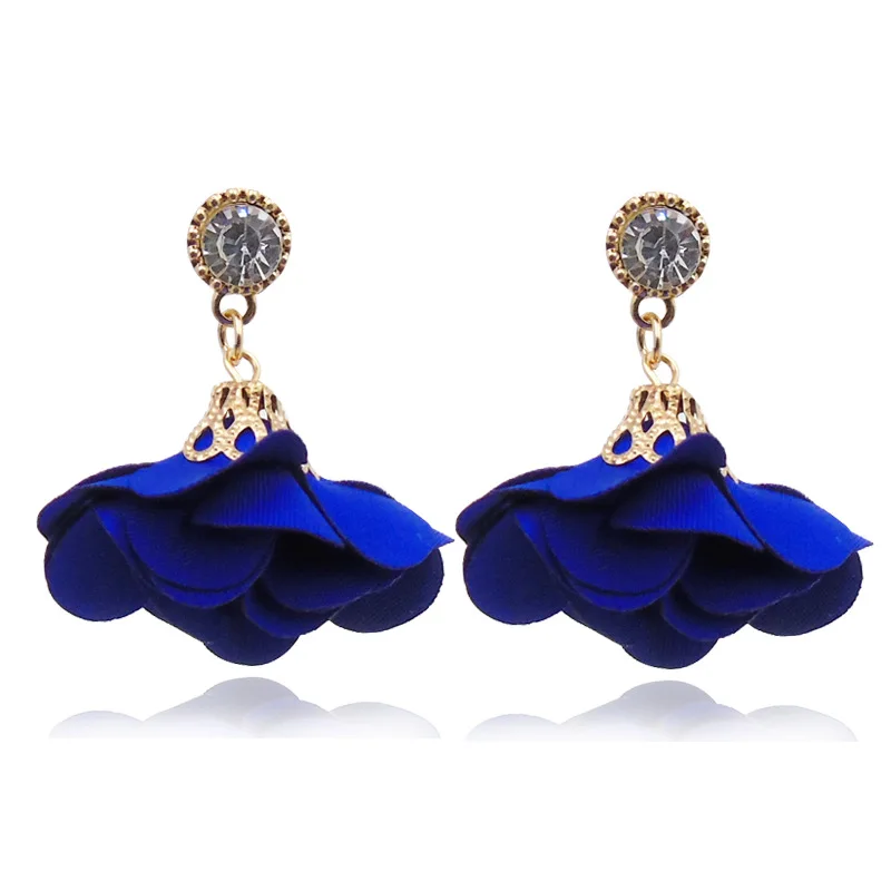 EA2062 Dark Blue Геометрические серьги-капли нового дизайна для женщин, прозрачный цветок, стразы, длинная цепочка, кисточка, бусины, кулон, серьги, опт - Окраска металла: EA2062 Dark Blue