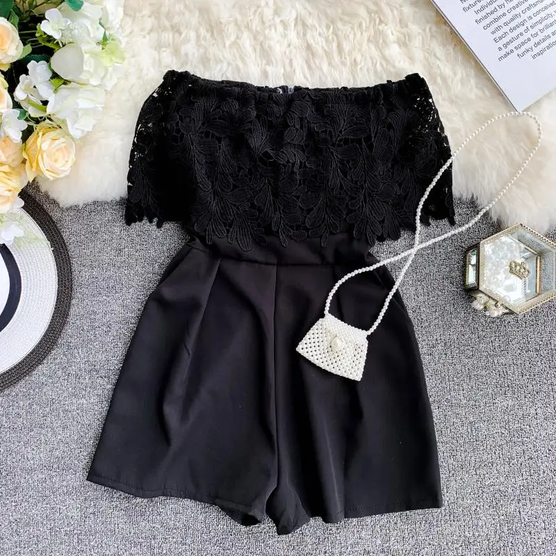 Neploe/женские комбинезоны 2019 новые модные кружевные с коротким рукавом и вырезом