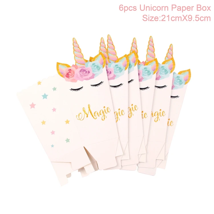Popcorn Boxes HUIRAN Единорог наклейки на стену гигантские бумажные цветы Единорог вечерние декоративные Единорог на день рождения декоративный Рог принадлежности для детского душа - Цвет: Popcorn Boxes