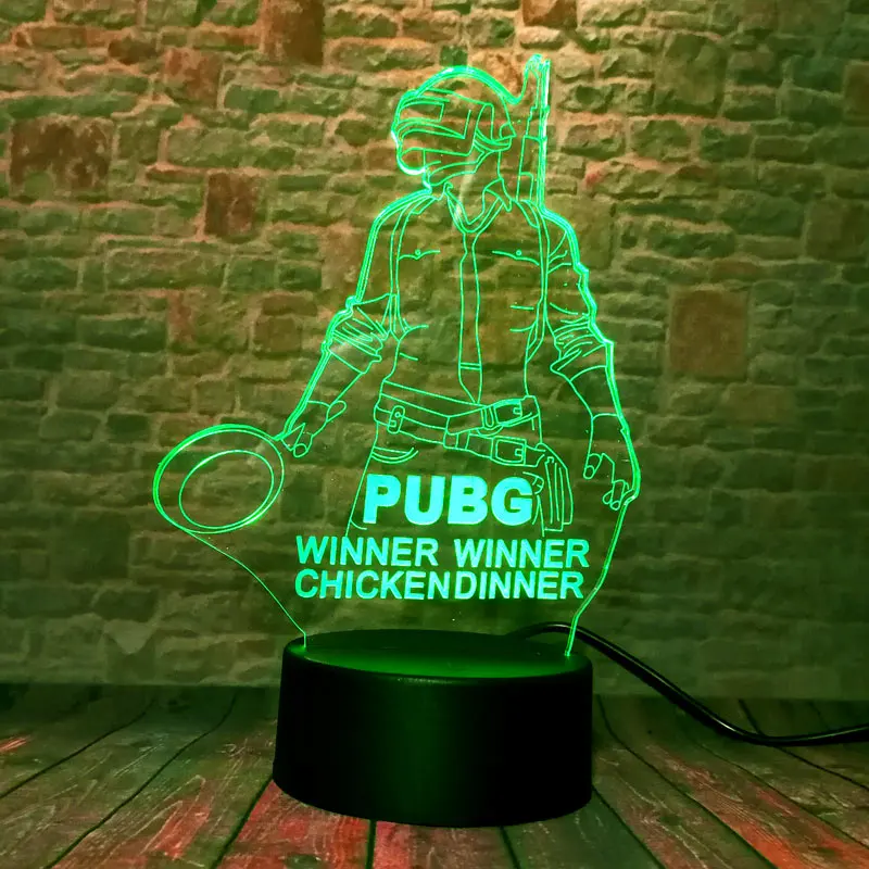 Фигурка PUBG 3D иллюзия светодиодная Ночная лампа 7 цветов меняющая свет настольная