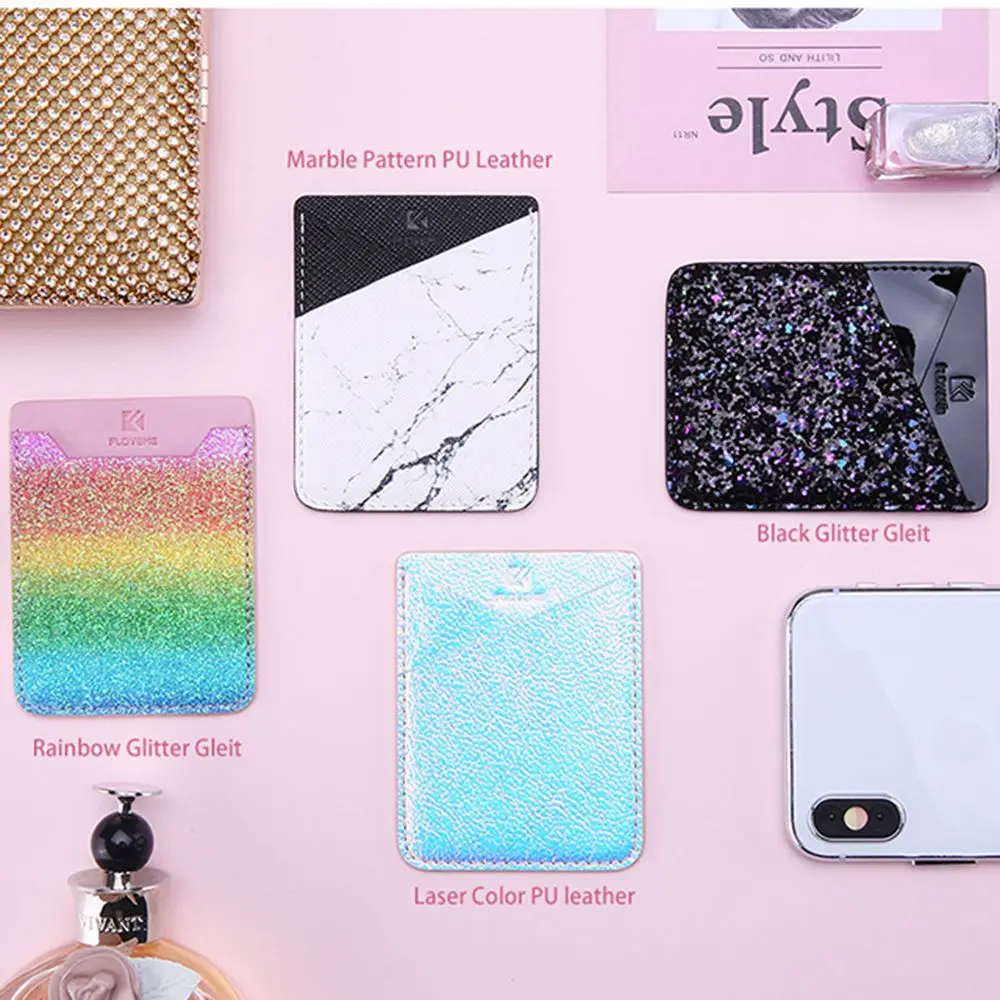 

Fashion Unisex Adhesive Sticker Back Cover Card Holder Case Pouch For Cell Phone colorful card holder Drop Shipping