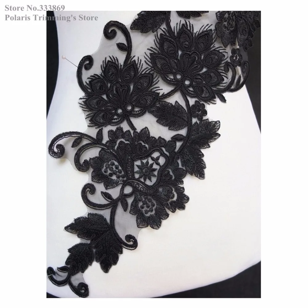 New Black Flower Embroidery Lace Appliques Collars Neckline Dance Dress Costume Decorating Garment Clothing Accessories PBNC118A | Дом и сад