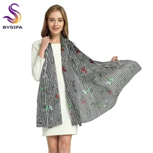 New Spring Silk Scarf Shawl Women Fashion Brand Black White Striped Pattern Long Scarves Summer Large Size Beach Cover