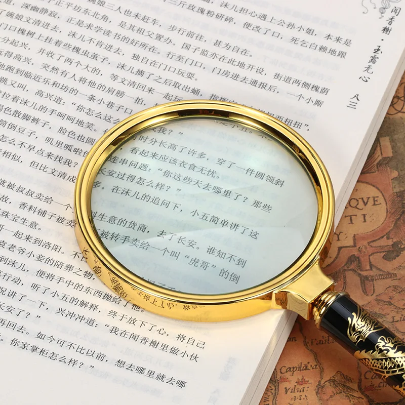 

5X 80mm Hand-held Magnifiers Zinc Alloy Material Jewelry Loupe with Dragon Design Reading Magnifying Glass Lens Pocket Magnifier