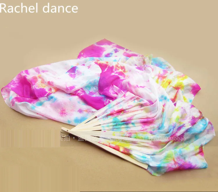 

China Real 100% Silk Oriental Dancing Gradient Fire Fan Belly Dancing Stage Performance Property Dance Fan Multi-Color A pair
