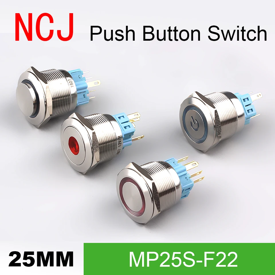 Металлический кнопочный переключатель NCJ 25 мм IP67 поддерживается Попеременный и