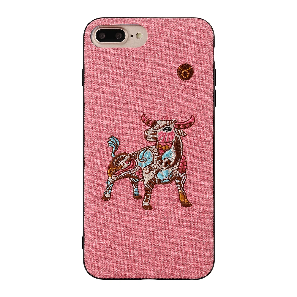 Embroidered Phone Case For iPhone 6 6s 7 8 Plus X Cute Girl Cattle Sheep Tiger Animal Embroiderd TPU+PC Cover Fundas Coque |