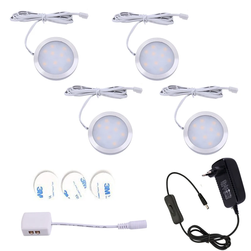 4 lamp AIBOO светодиодная подсветка под шкаф 3/4/6 кронштейнов для шайбовые светильники с стерлингового серебра для пространства под прилавком, столешниц, шкафов, полок и прочей мебели шкаф украшения - Цвет: 4 lamp