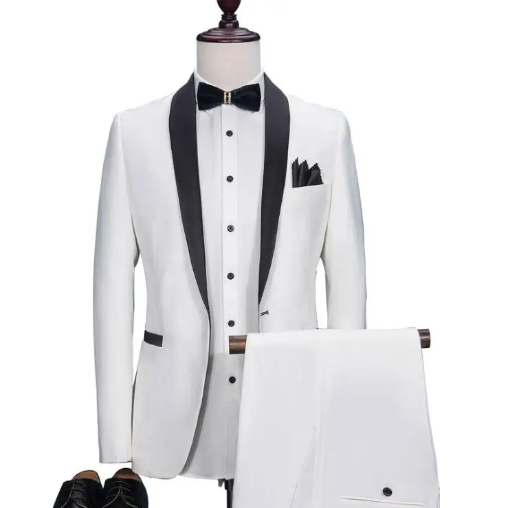 

Mens 3Pc (jacket + Vest + Trouser) Male White Business Dress Slim Fit Thin Spring Autumn Winter Suit Casual Office Suit