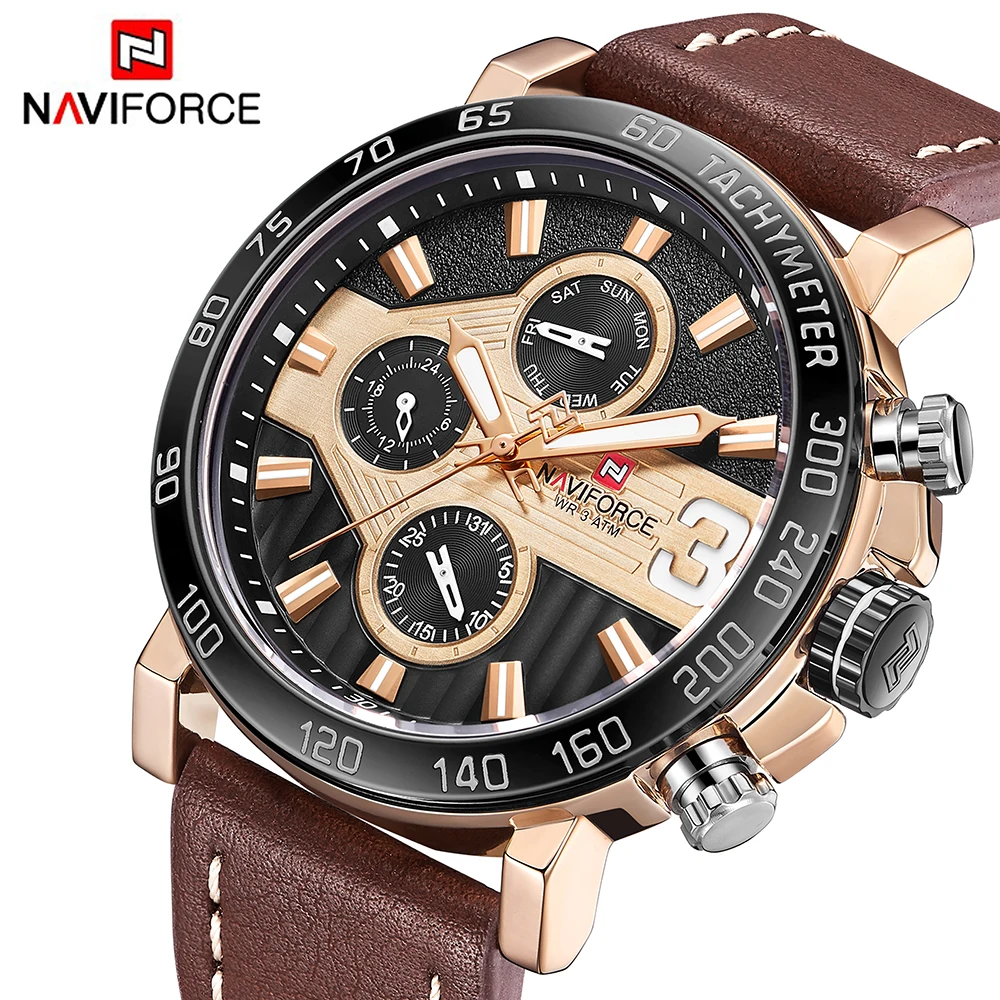 Топ Элитный бренд NAVIFORCE кварцевые часы для мужчин спортивные кожаные Военная