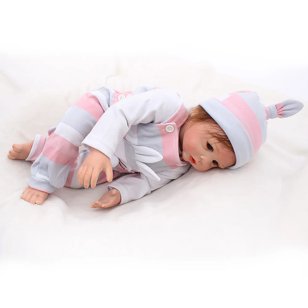 DOLLMAI Bebe DIY Reborn Dolls de Silicone cloth body 43cm Fashion rabbit strap clothes Doll Toys For Girls boneca Baby soft | Игрушки и