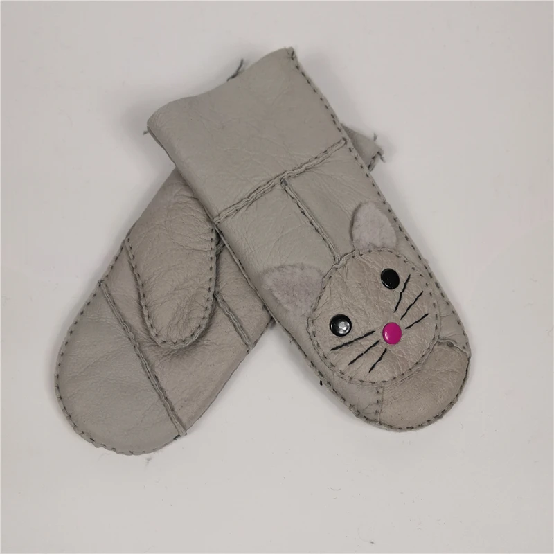 2018 новые зимние женские теплые перчатки из натуральной овечьей кожи милые кошка