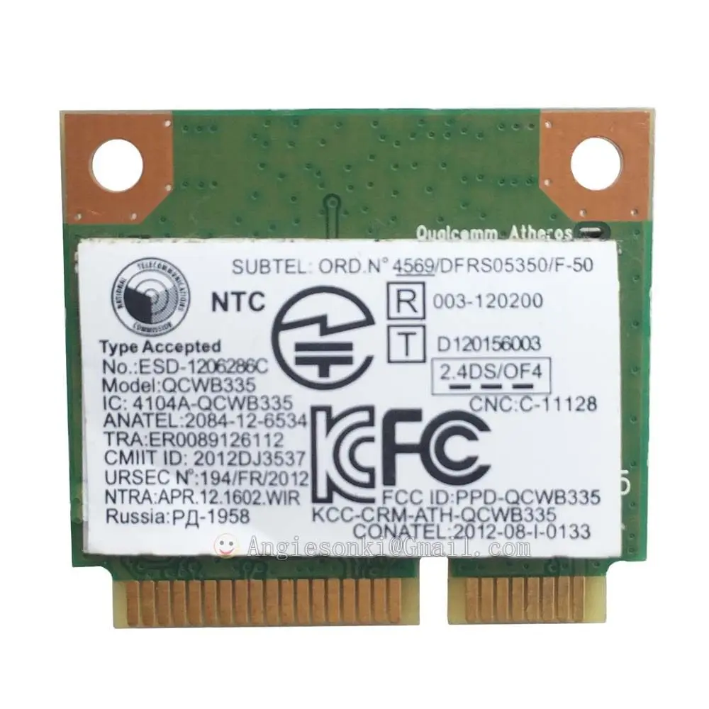 Беспроводная LAN карта QCWB335 AR956X Wi Fi + BT4.0 половинный PCI E 2 4 ГГц 802.11b/g/n для Lenovo IdeaPad S510p