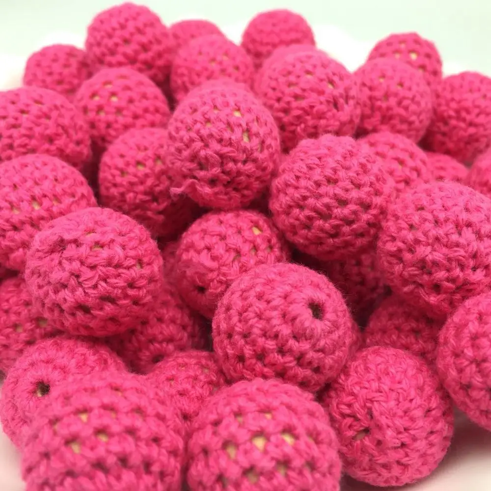 Fuchsia 20 шт 16 мм Красочные вязаные деревянные бусины высокого качества детские принадлежности для кормления безопасные натуральные нетоксичные бусины для рукоделия - Цвет: Fuchsia
