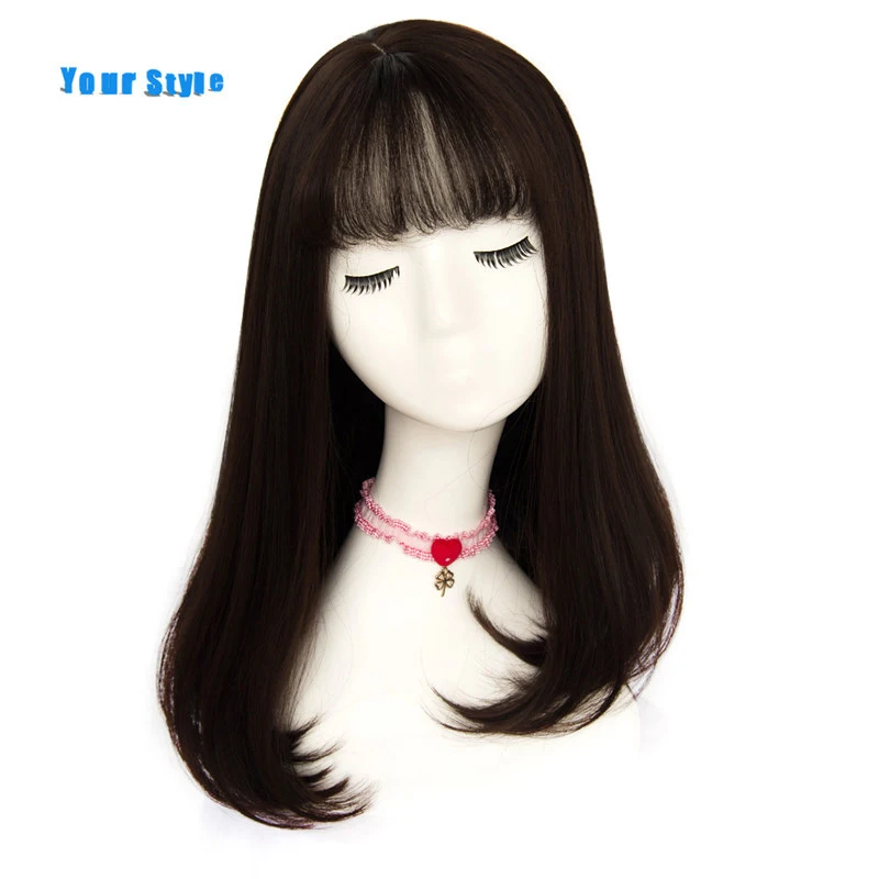 Your Style Women's Long Straight Synthetic Hair Wig with Bangs, 45 Colors Available, Natural-Looking for African American, Brown and Gray Options image 2