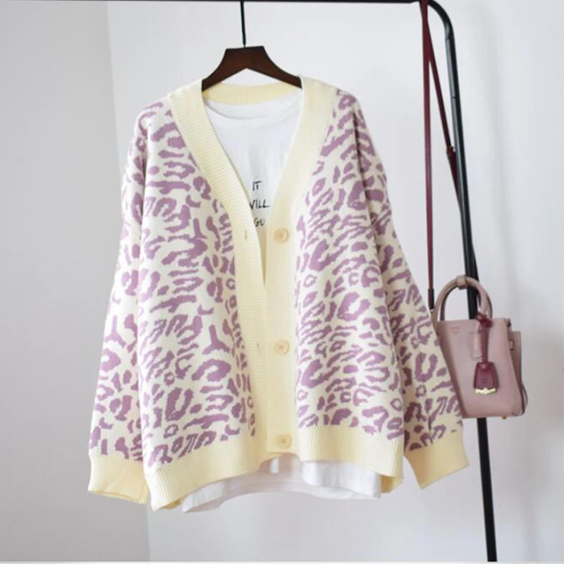 Hirsionsan Leopard Sweater Women Button Sex Cardigan New 2019 Autumn Winter Casual Knitted Loose Korean Warm Female Punk Jumper |