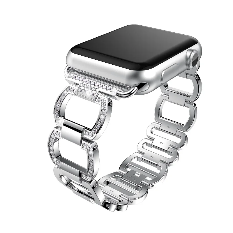 Ремешок из нержавеющей стали для Apple Watch, стразы, бриллиантовые полосы 38 мм, 42 мм, серия 3, 2, 1, для Apple Watch 40 мм, 44 мм, серия 4, 5 - Цвет ремешка: silver