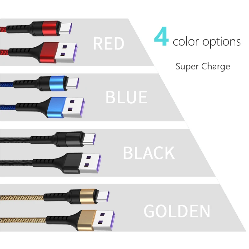 Нейлоновый супер зарядный кабель для телефона USB Type C 5A Быстрая зарядка данных 2в1