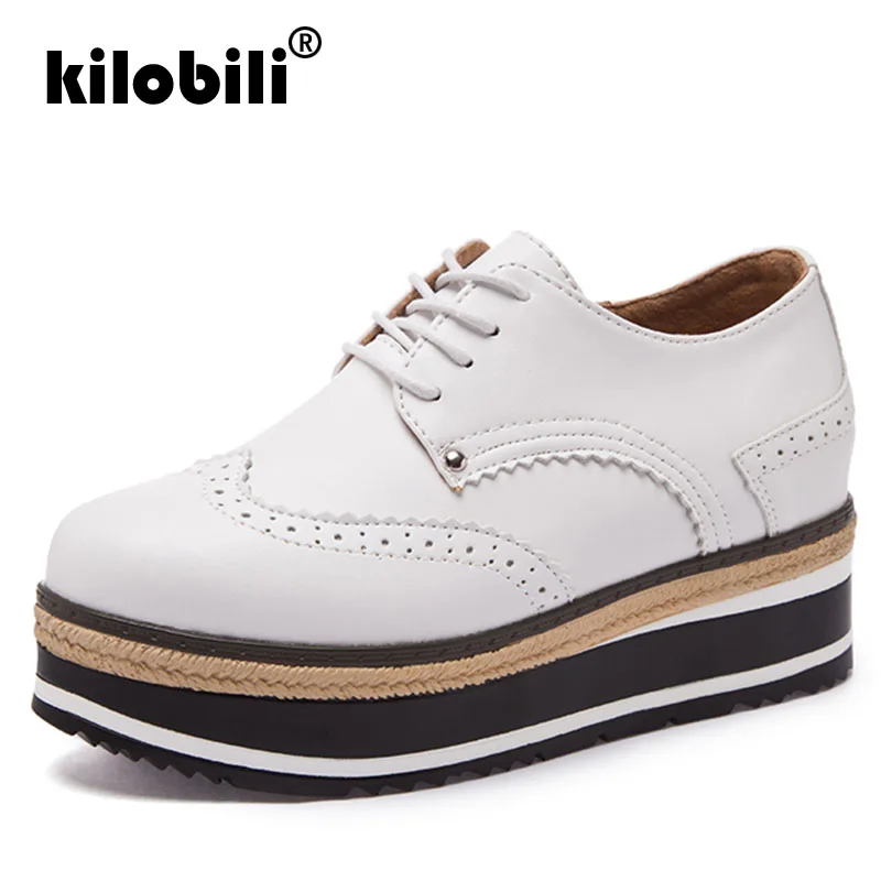 Kilobili/2019 г. весенние женские туфли на плоской платформе Броги из натуральной кожи