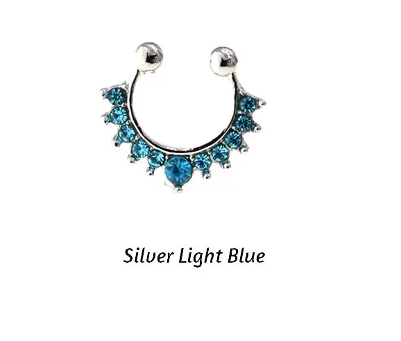 No 5 Silver Light 1 шт. Кристалл кликер поддельная перегородка для женщин Зажим для тела обруч Винтаж Muticolor поддельные нос кольцо искусственный пирсинг украшения для тела - Окраска металла: No 5 Silver Light
