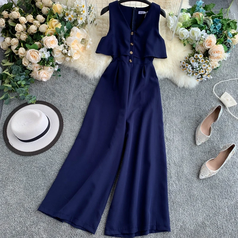 ALPHALMODA, летние новые женские комбинезоны, однобортные, без рукавов, женские облегающие комбинезоны, широкие, модные комбинезоны