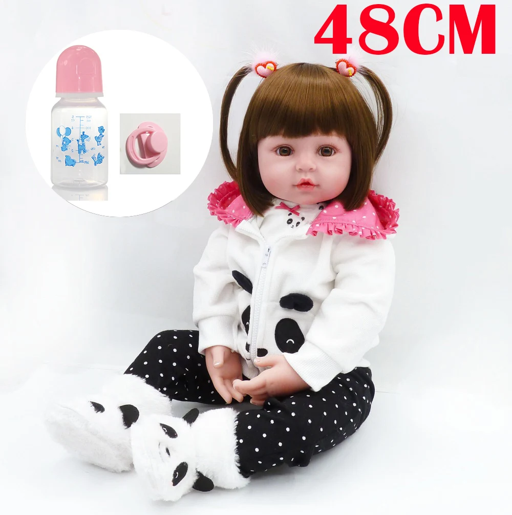 

Силиконовые виниловые куклы-реборны, 19 дюймов, 48 см, с одежда в виде панды магнитами, бутылочка с соской