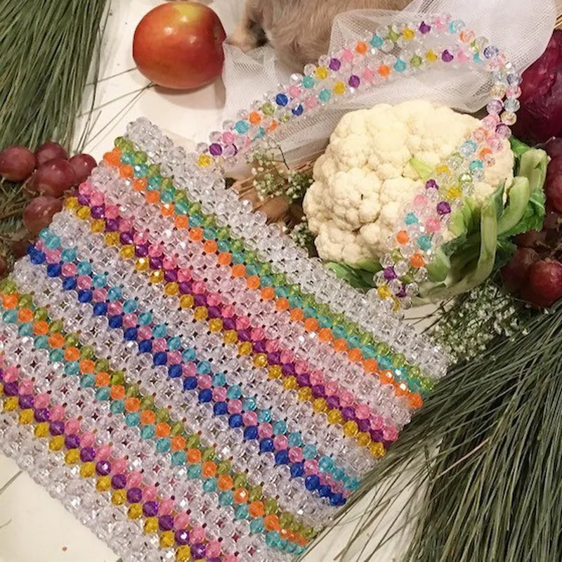 Разноцветные полосатые бусины сумки Lady beaded Сумки тканые Девушки Симпатичный с