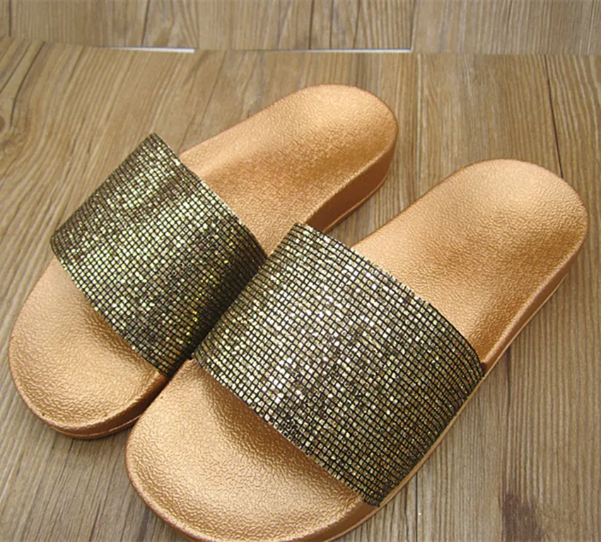Cheelon Обуви 2017 Женщин Летом Плоским Тапочки Повседневная Слайды Открытый Bling