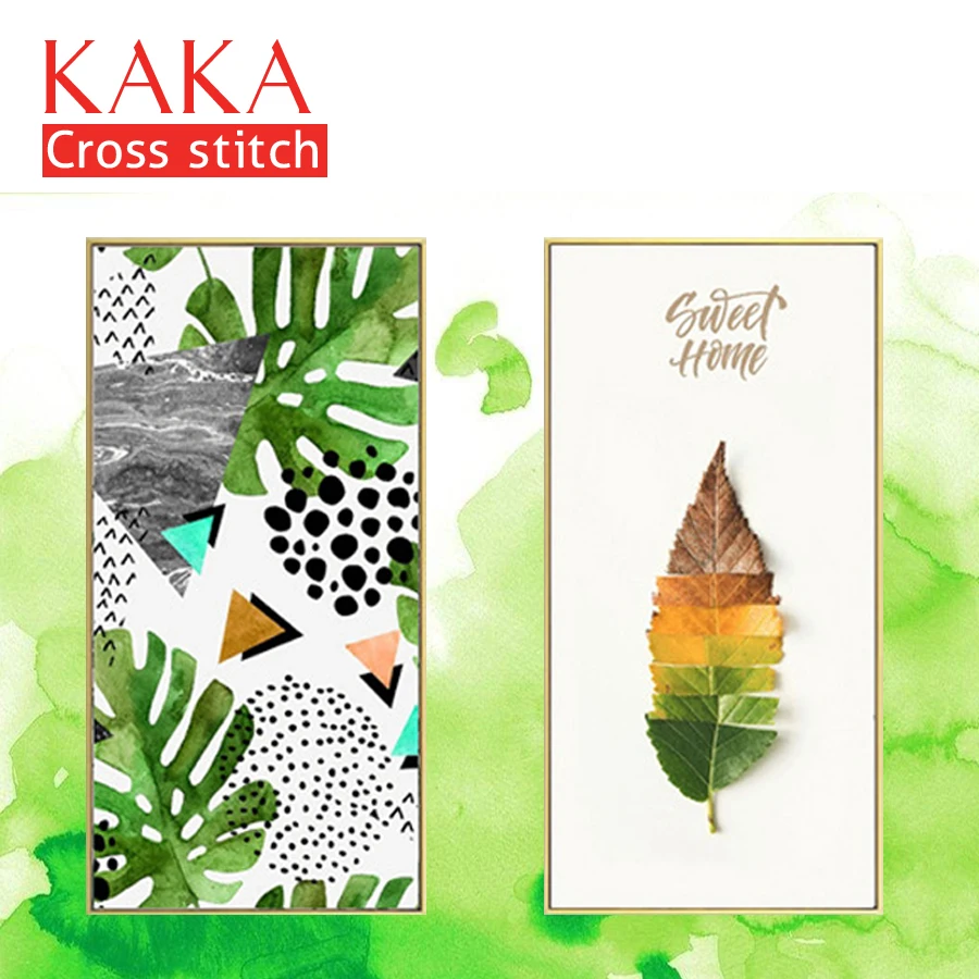 

Набор для вышивки крестиком KAKA, наборы для вышивки с напечатанным рисунком, холст 11CT, домашний декор для садового дома, 5D растения лист